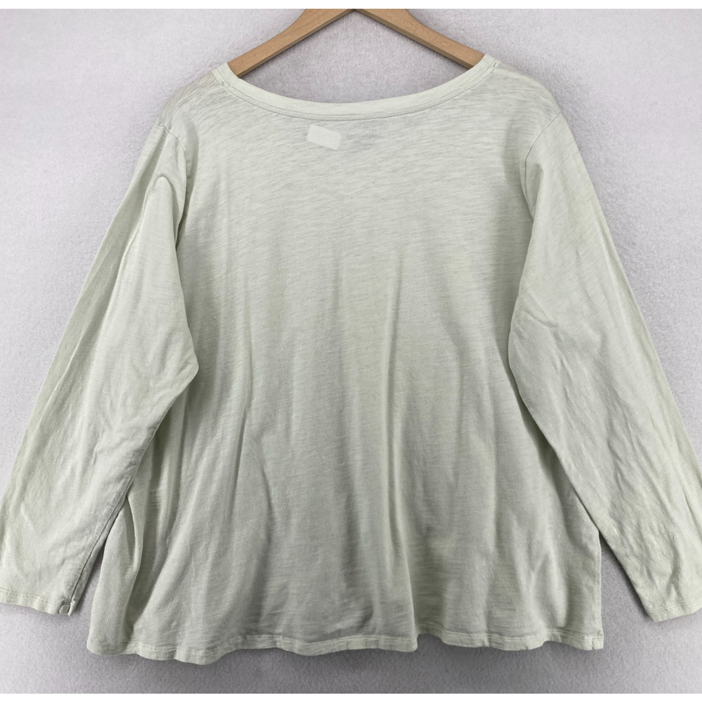 EILEEN FISHER Top 2X Slub Organic Cotton Jersey V-Neck Long Sleeve Light Green - Picture 3 of 11
